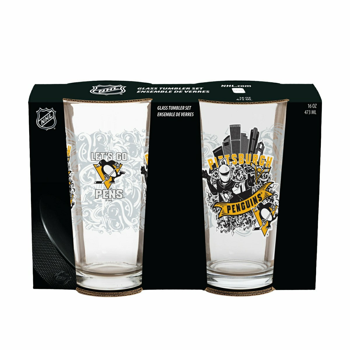 Pittsburgh Penguins 16oz Glass pint, Set of 2 - NHL Home