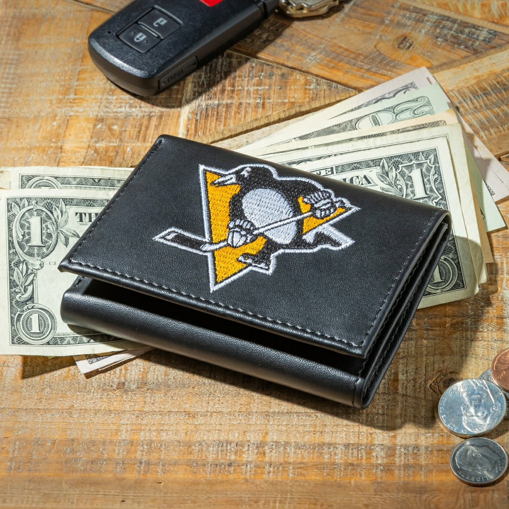Pittsburgh Penguins Black Tri-Fold Embroidered Wallet w/ RFID Blocking - NHL Home