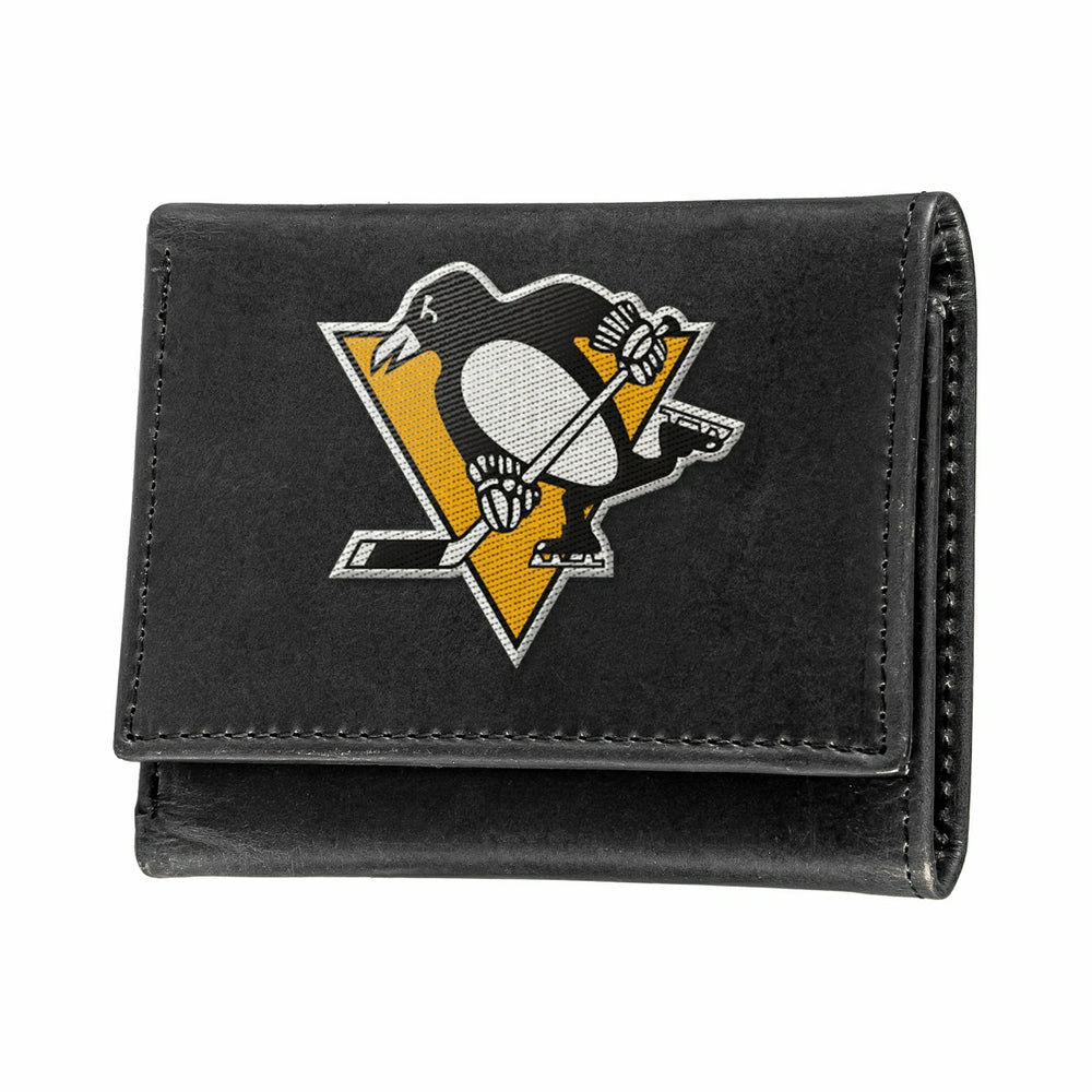 Pittsburgh Penguins Black Tri-Fold Embroidered Wallet w/ RFID Blocking - NHL Home