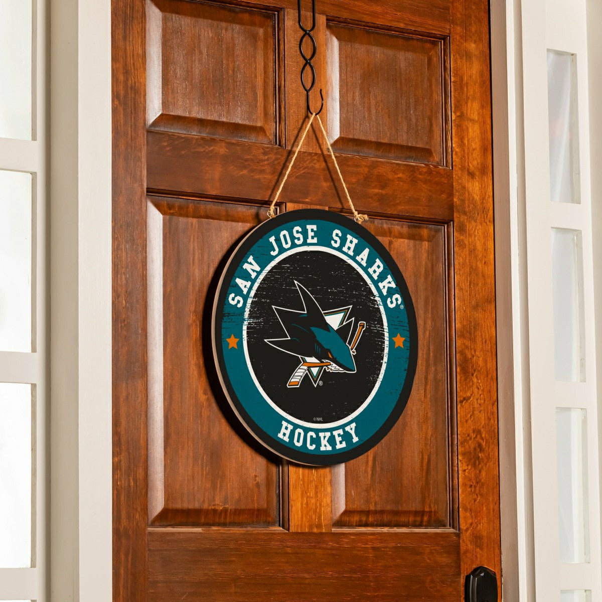 San Jose Sharks Round Door Décor with Hanging Rope, 18x18 - NHL Home