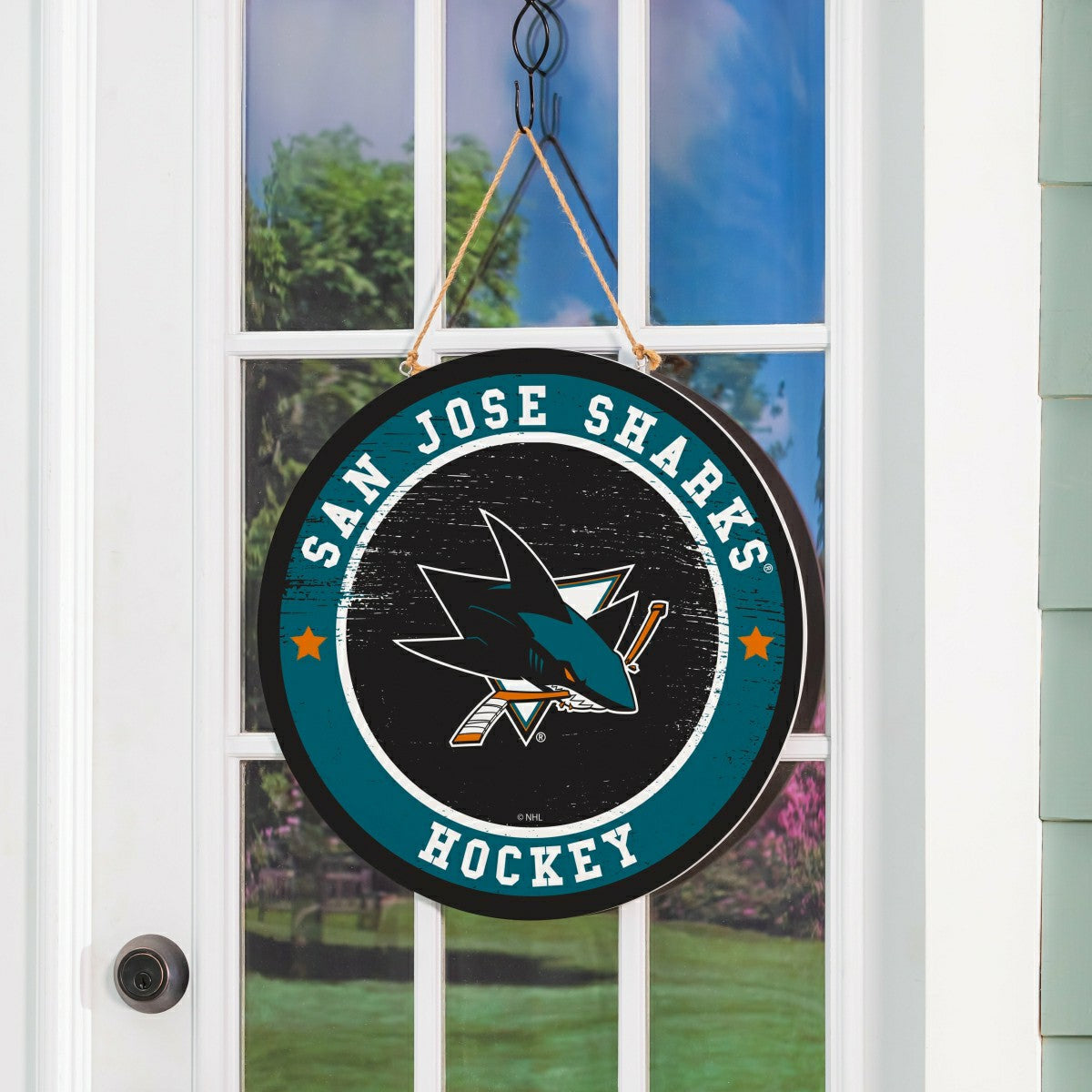 San Jose Sharks Round Door Décor with Hanging Rope, 18x18 - NHL Home