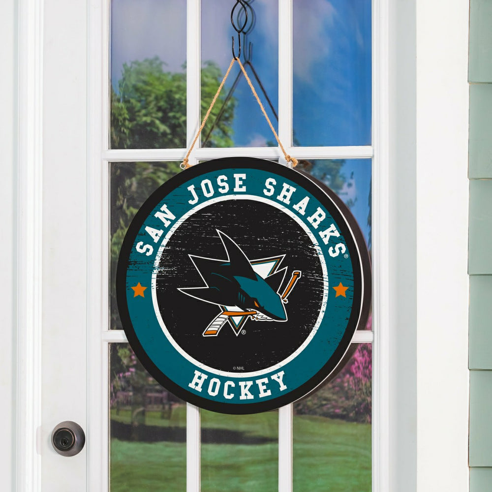 San Jose Sharks Round Door Décor with Hanging Rope, 18x18 - NHL Home