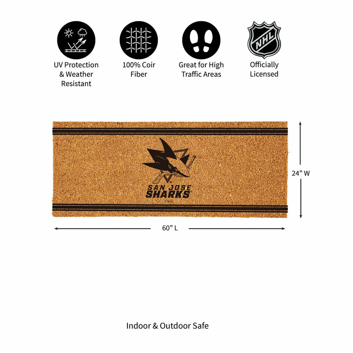 San Jose Sharks Extra Large One Color Coir Mat, 60"x24" - NHL