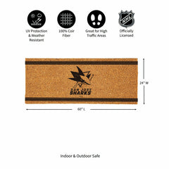 San Jose Sharks Extra Large One Color Coir Mat, 60"x24" - NHL