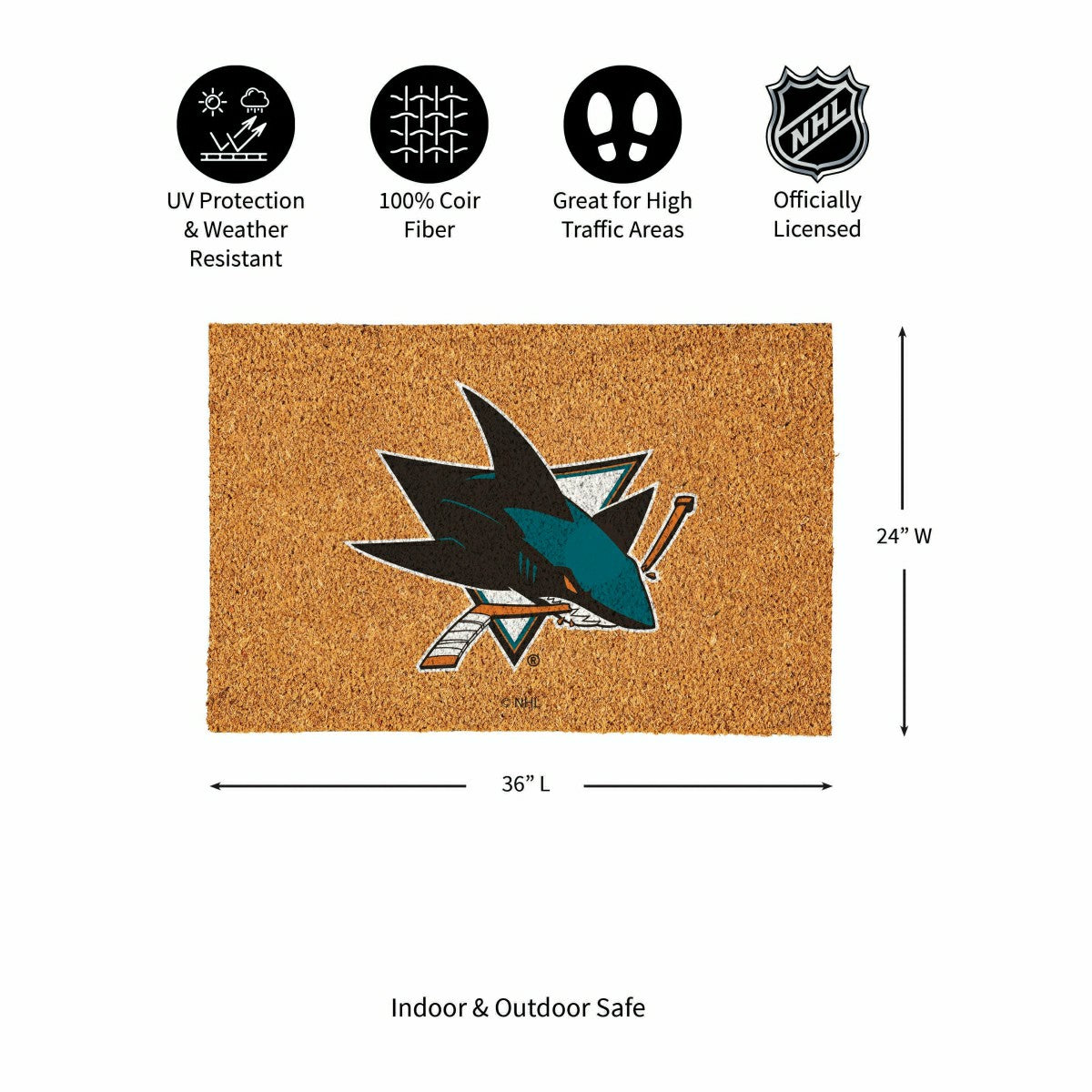 San Jose Sharks Large Full Color Coir Mat, 36"x24" - NHL