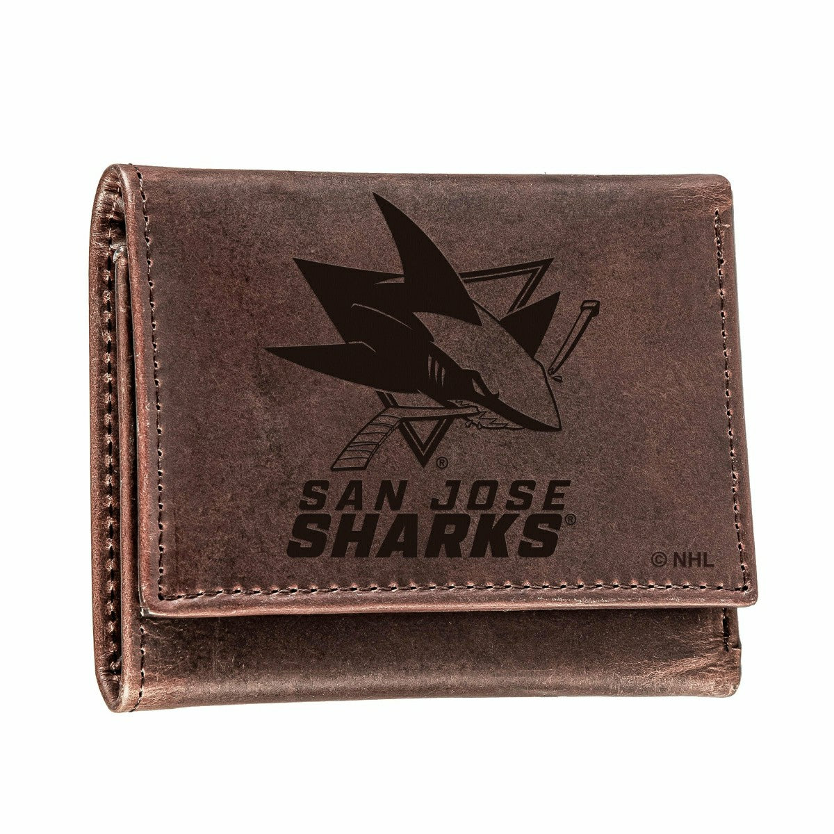 San Jose Sharks, Tri-Fold Wallet, Brown, CH, 100% Genuine Leather - NHL Home