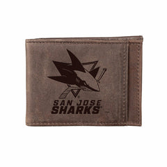Front Pocket Wallet w/ RFID Blocking, San Jose Sharks, Brown - NHL Home