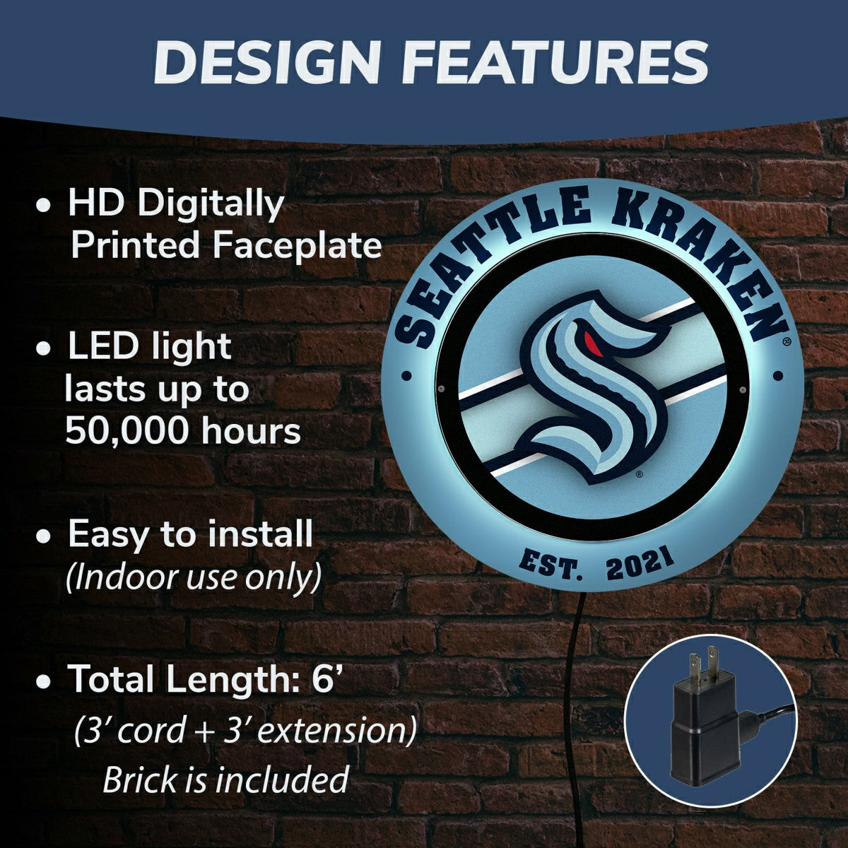 Seattle Kraken, Metal Lite, Round - NHL