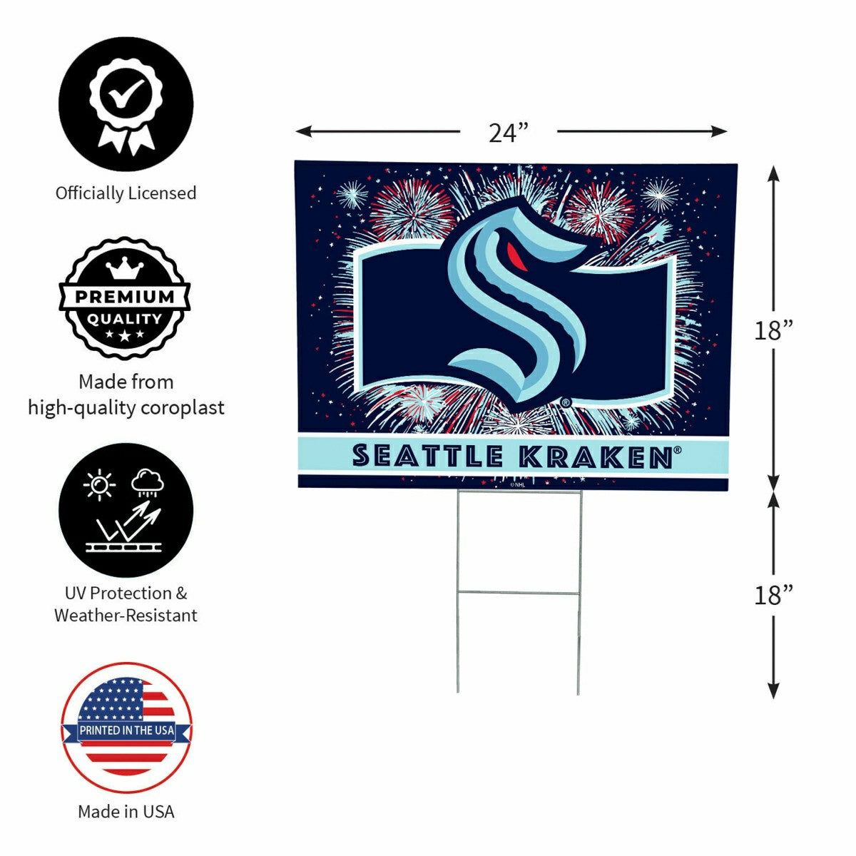 Seattle Kraken Yard Sign, Patriotic - NHL Home