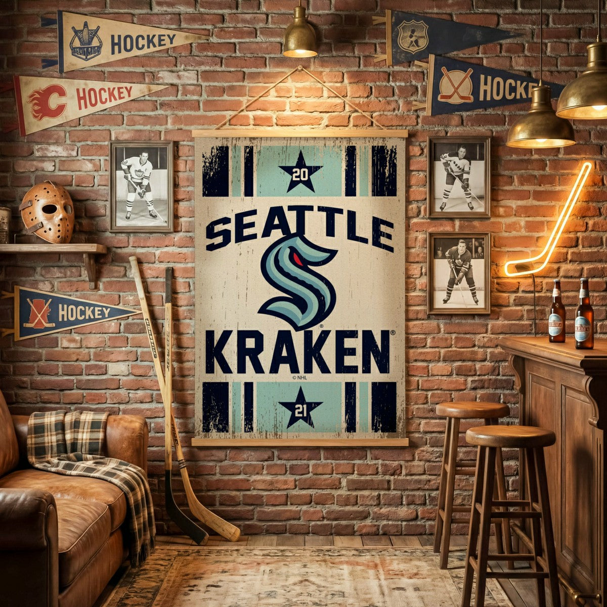 Seattle Kraken, Canvas Wall Tapestry, Large, 54x37 - NHL Home
