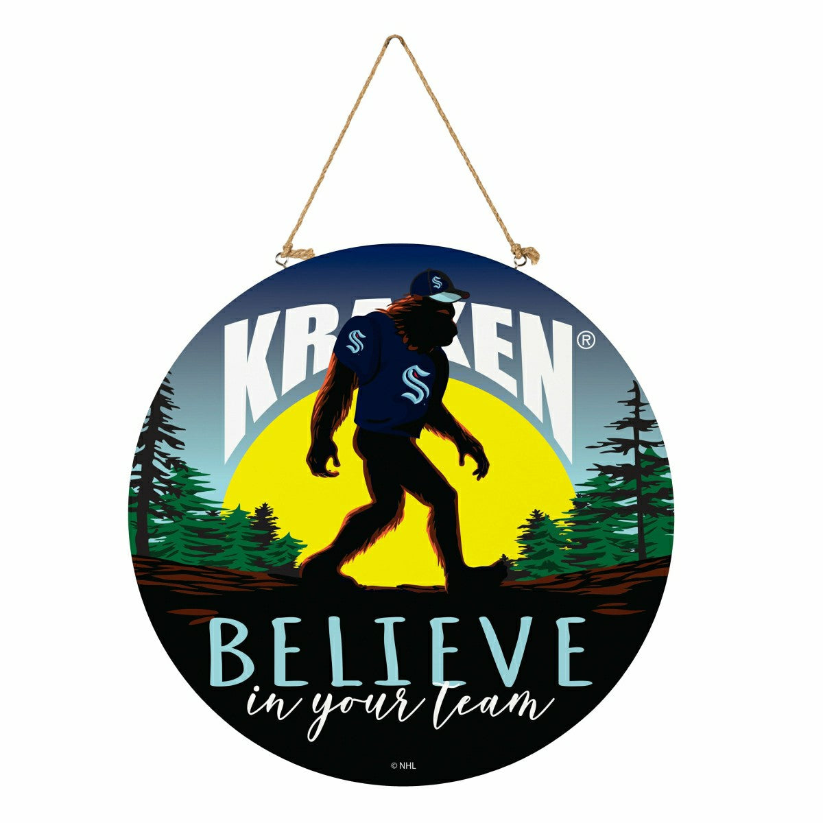 Seattle Kraken Bigfoot Round Door Décor with Hanging Rope, 18x18 - NHL Home