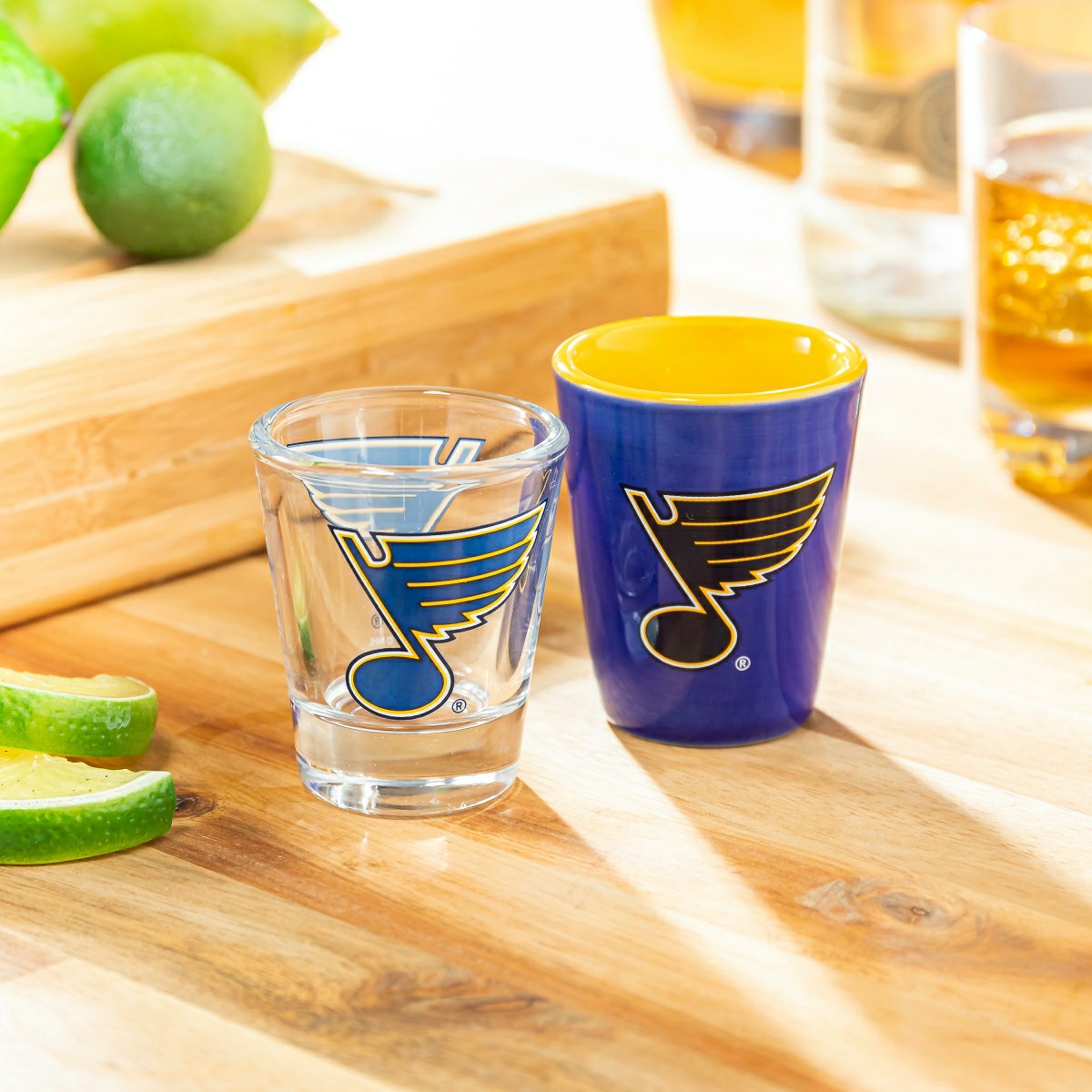 St Louis Blues 4-Piece Ceramic and Glass 2oz. Shot Glass Set - NHL Home