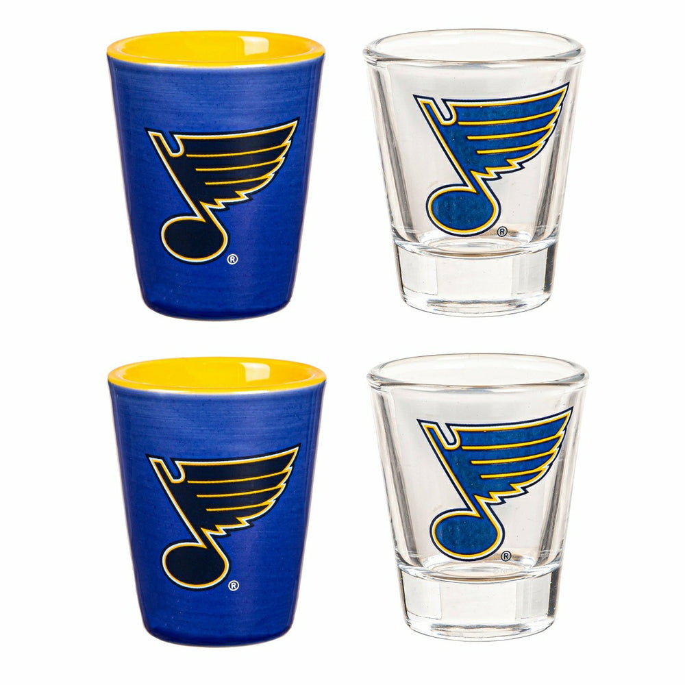 St Louis Blues 4-Piece Ceramic and Glass 2oz. Shot Glass Set - NHL Home