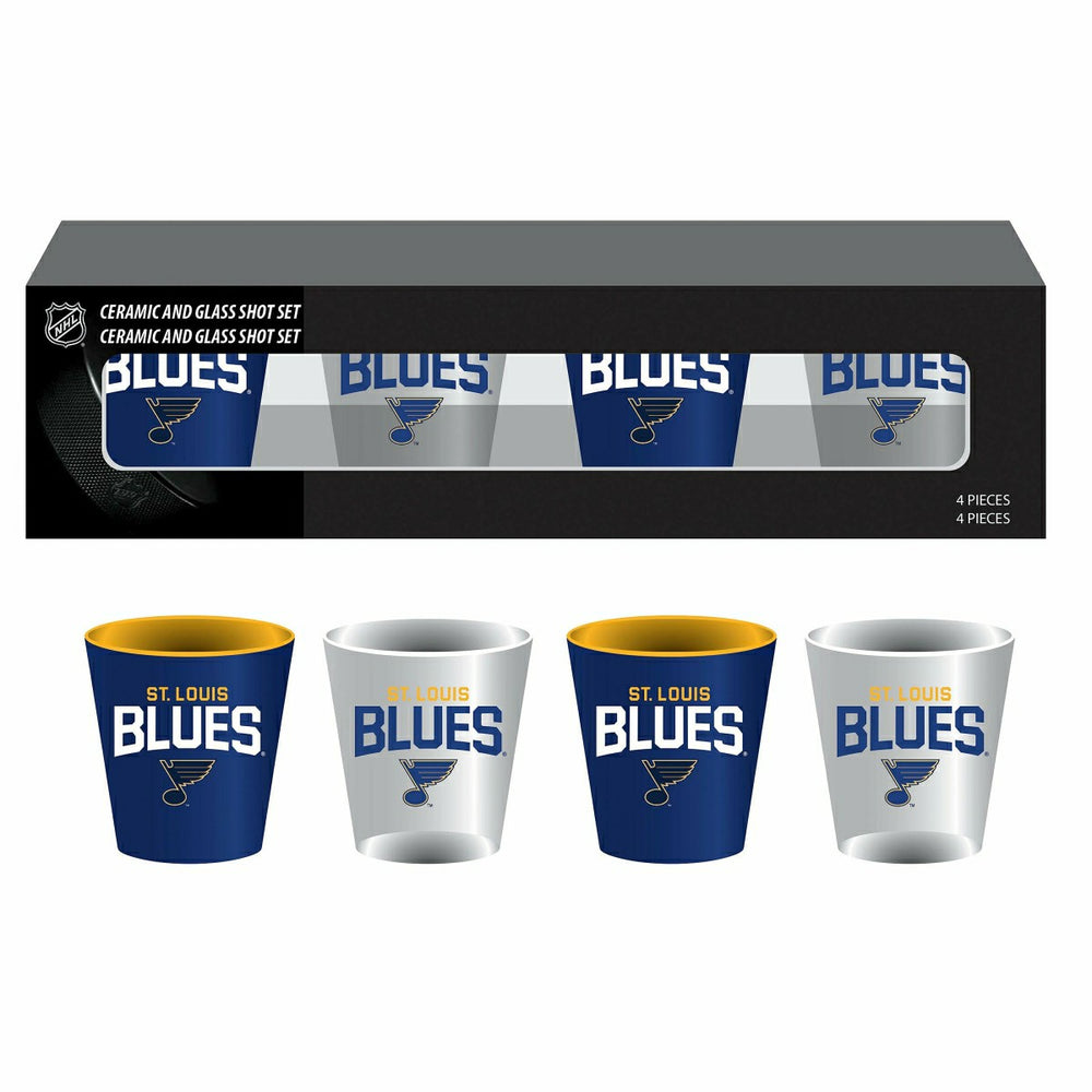 St Louis Blues 4-Piece Ceramic and Glass 2oz. Shot Glass Set - NHL Home