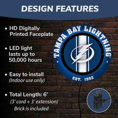 Tampa Bay Lightning, Metal Lite, Round - NHL