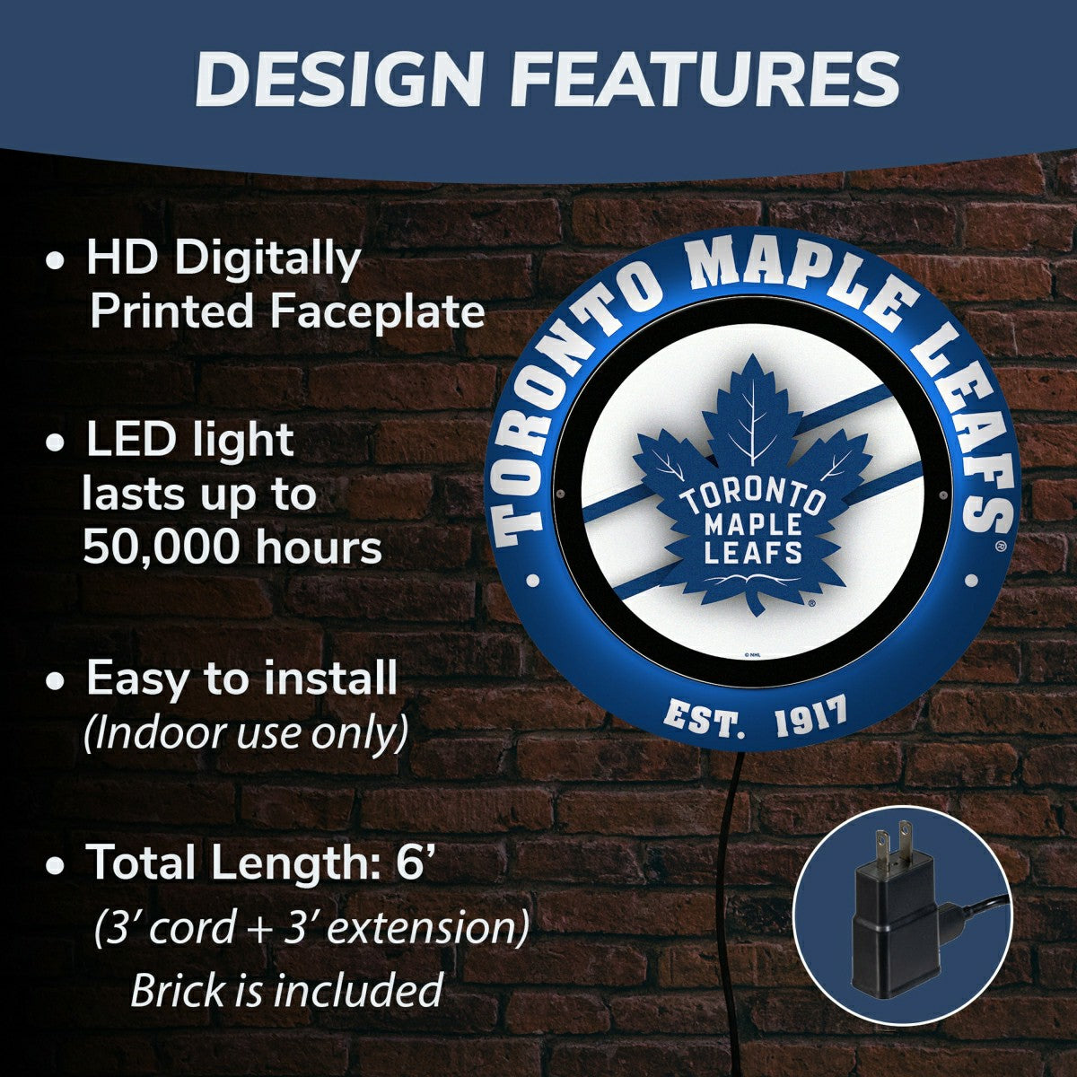 Toronto Maple Leafs, Metal Lite, Round - NHL