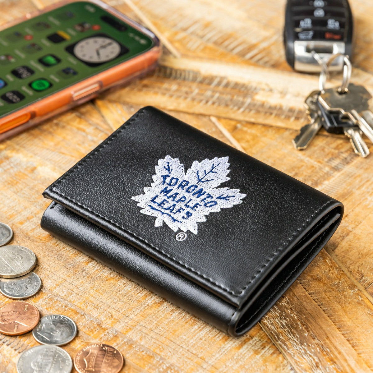 Toronto Maple Leafs Black Tri-Fold Embroidered Wallet w/ RFID Blocking - NHL Home