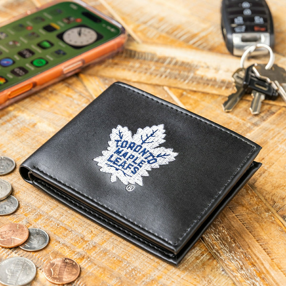 Toronto Maple Leafs Black Bi-Fold Embroidered Wallet w/ RFID Blocking - NHL Home