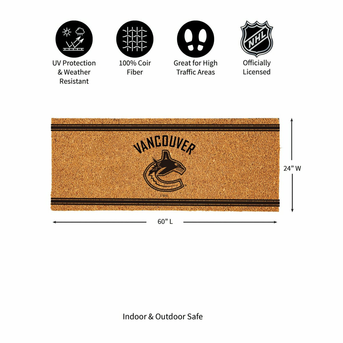 Vancouver Canucks Extra Large One Color Coir Mat, 60"x24" - NHL