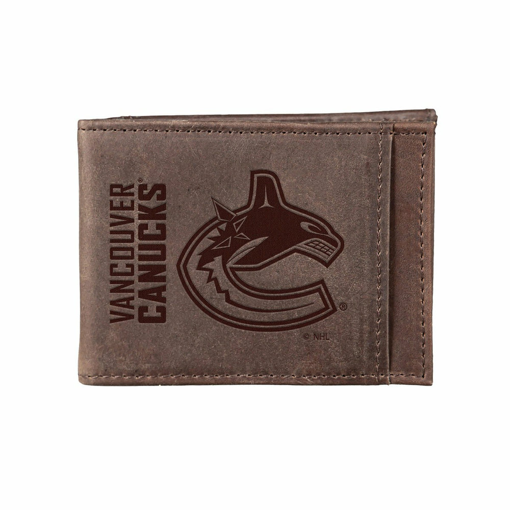Front Pocket Wallet w/ RFID Blocking, Vancouver Canucks, Brown - NHL Home