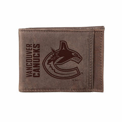 Front Pocket Wallet w/ RFID Blocking, Vancouver Canucks, Brown - NHL Home