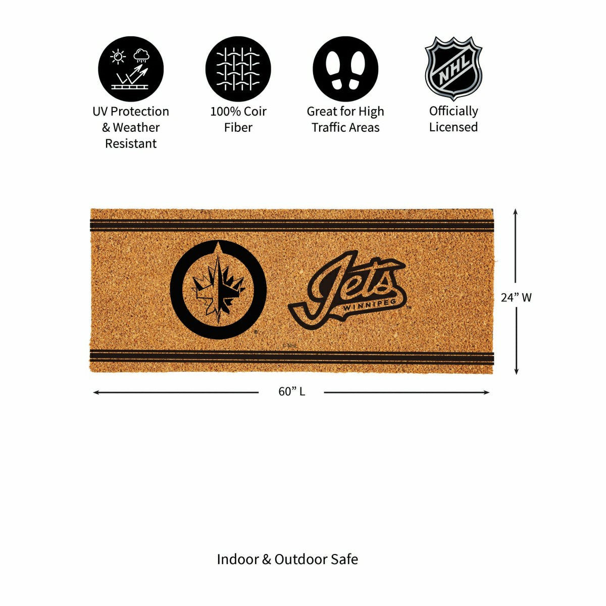 Winnipeg Jets Extra Large One Color Coir Mat, 60"x24" - NHL