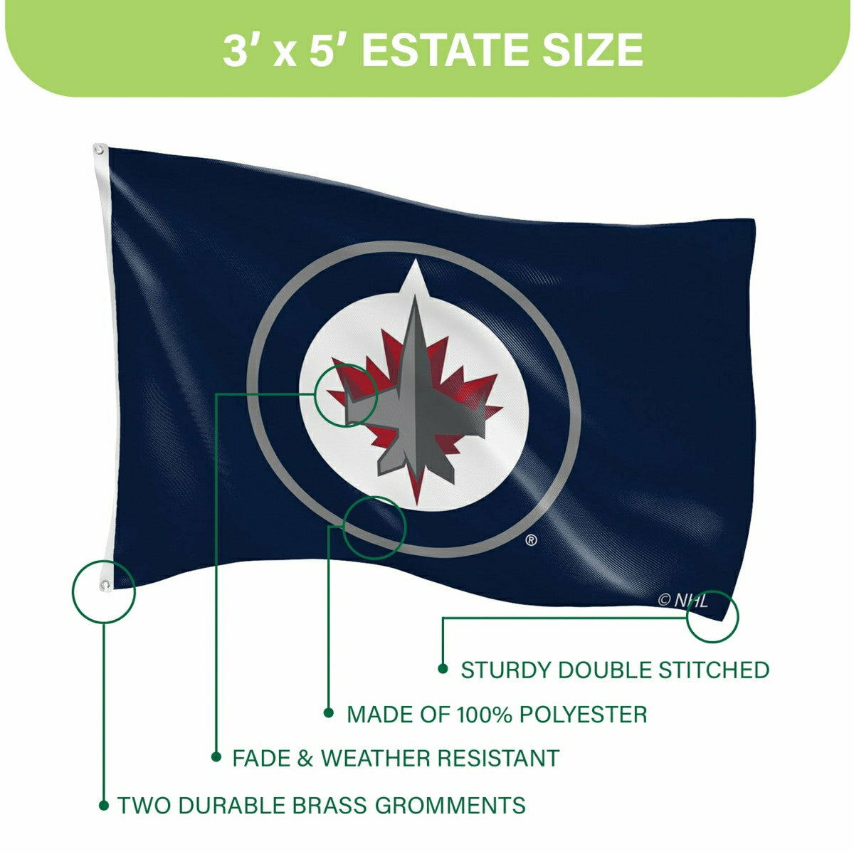 Winnipeg Jets Single Sided Flag w/ 2 Grommets, 3'x5' - NHL Home