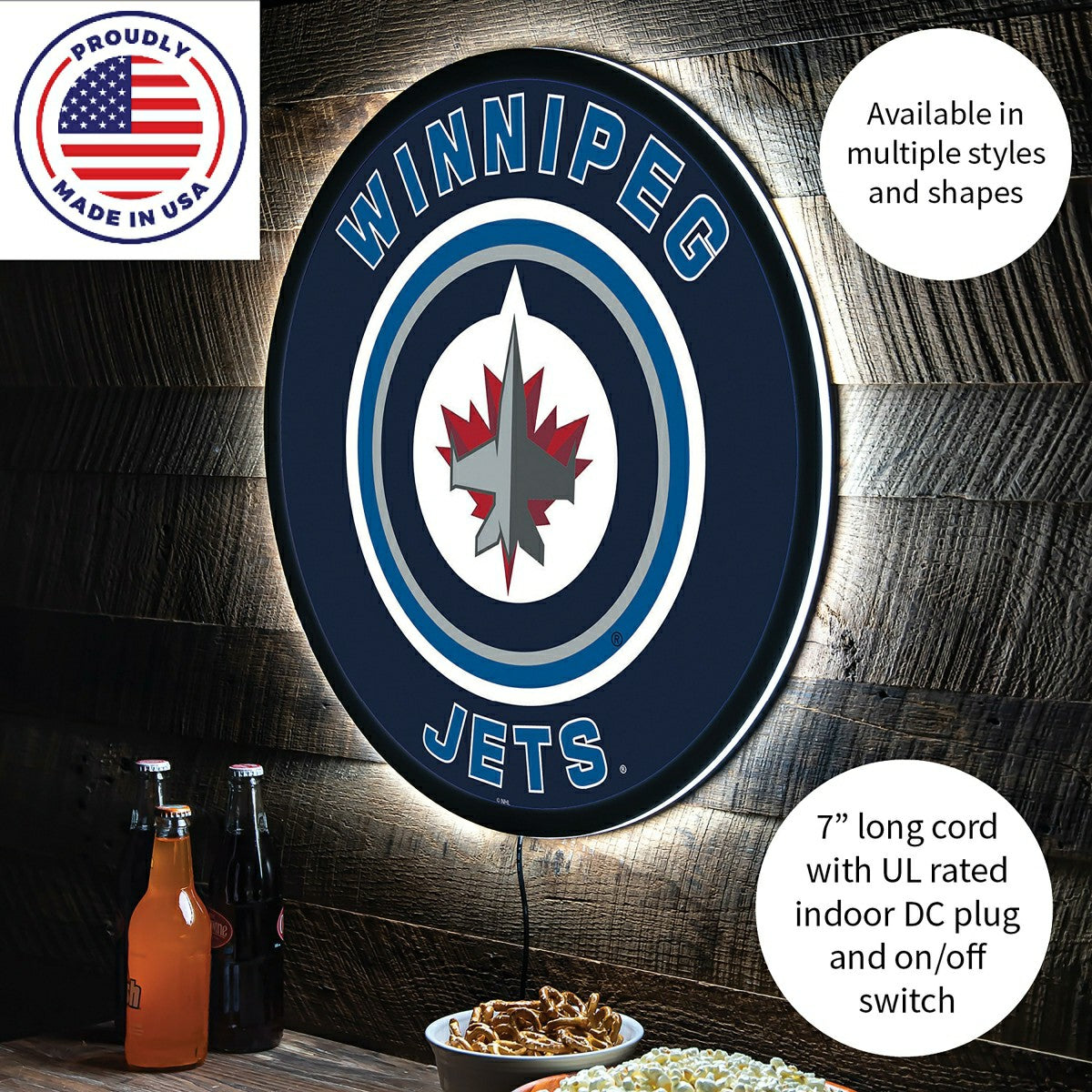 LED Wall Decor, Round, Winnipeg Jets - NHL Home