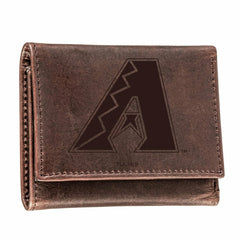 Arizona Diamondbacks Tri-Fold Wallet Brown 100% Genuine Leather - MLB Home