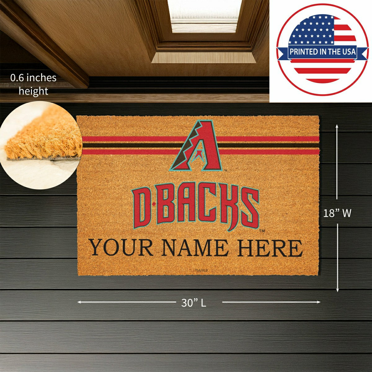Arizona Diamondbacks Personalized Mat, Natural Coir with Color Logo, 3 - MLB
