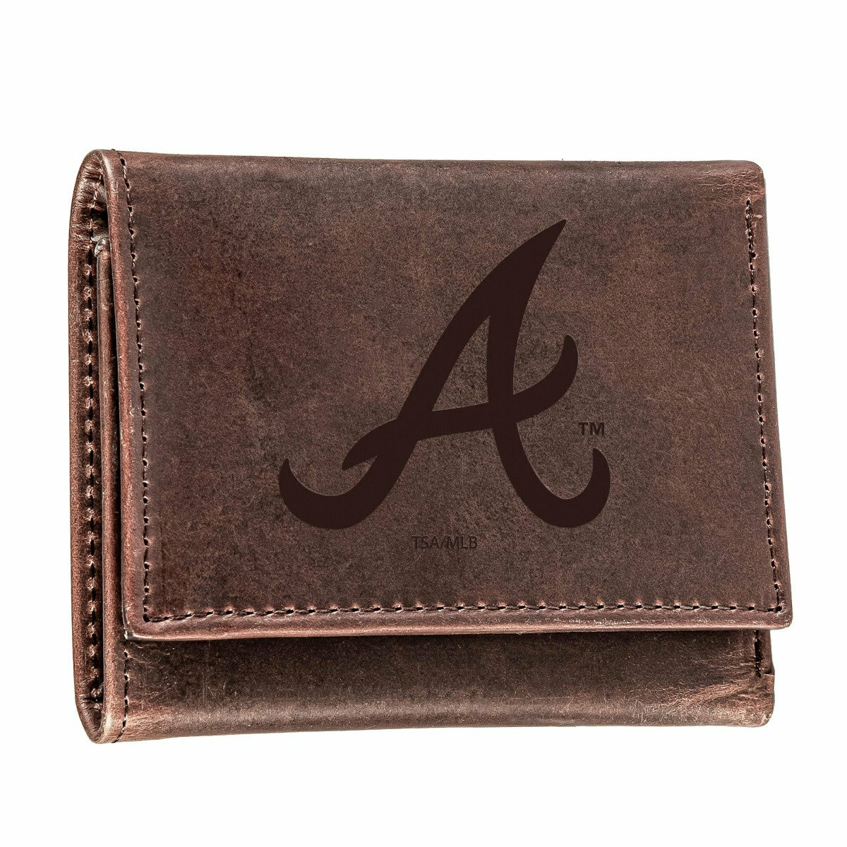 Atlanta Braves Tri-Fold Wallet Brown 100% Genuine Leather - MLB Home