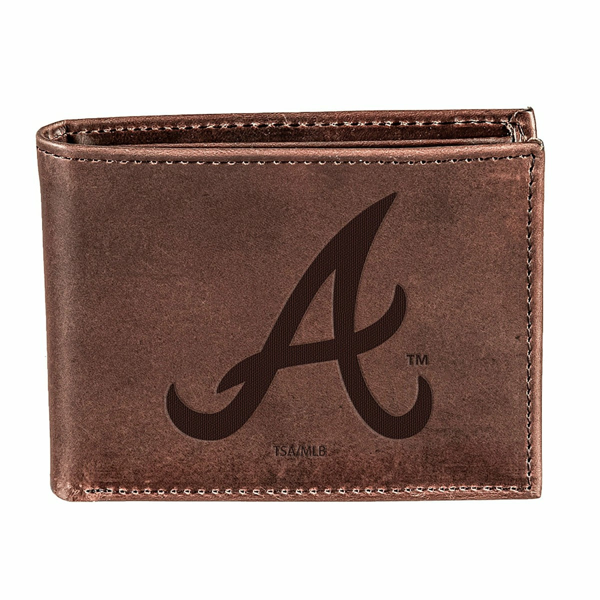 Atlanta Braves Bi-Fold Wallet Brown 100% Genuine Leather - MLB Home