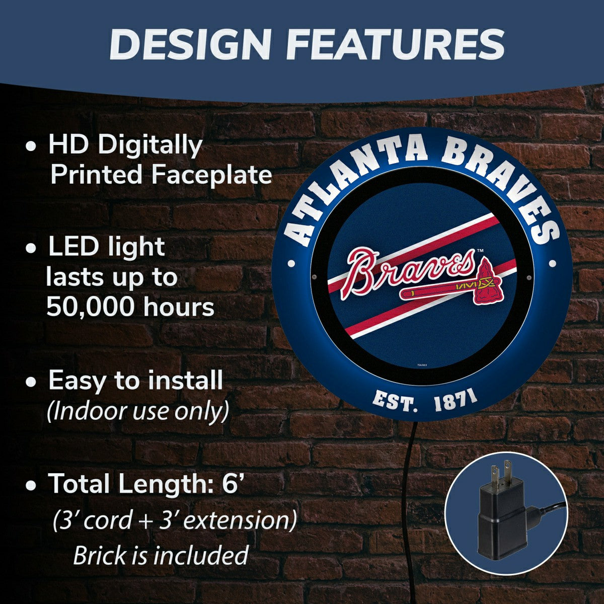 Atlanta Braves, Metal Lite, Round - MLB