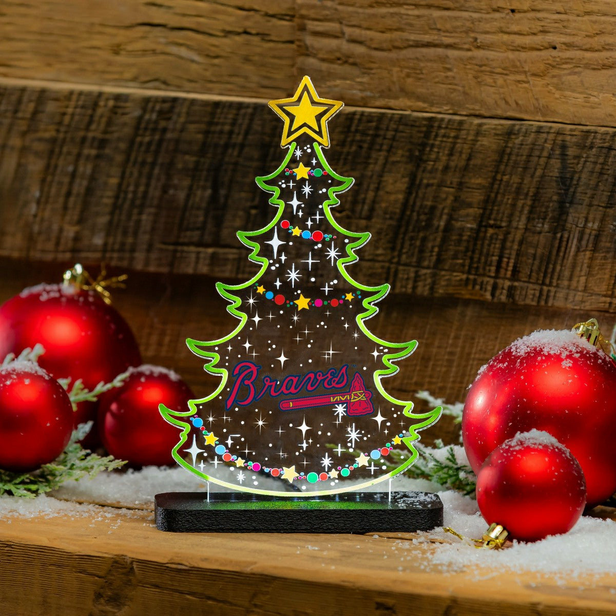 Atlanta Braves Baseball Holiday Tree Desklite LED Decor - MLB Home