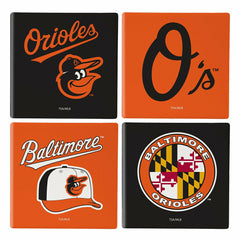 Baltimore Orioles Ceramic Coasters Set, 4pcs with Wood Caddy - MLB Home