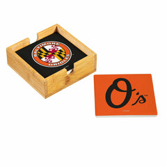 Baltimore Orioles Ceramic Coasters Set, 4pcs with Wood Caddy - MLB Home
