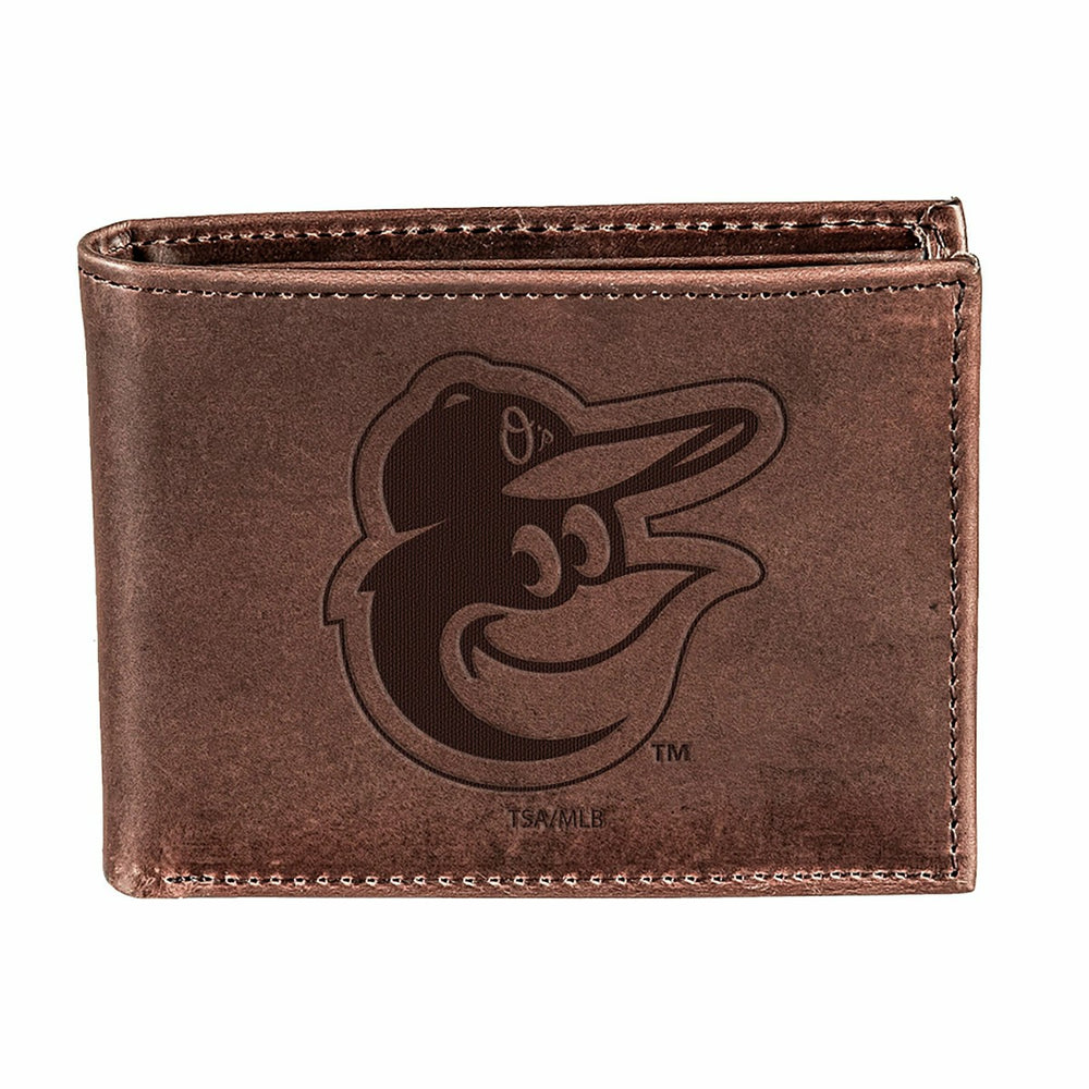 Baltimore Orioles Bi-Fold Wallet Brown 100% Genuine Leather - MLB Home