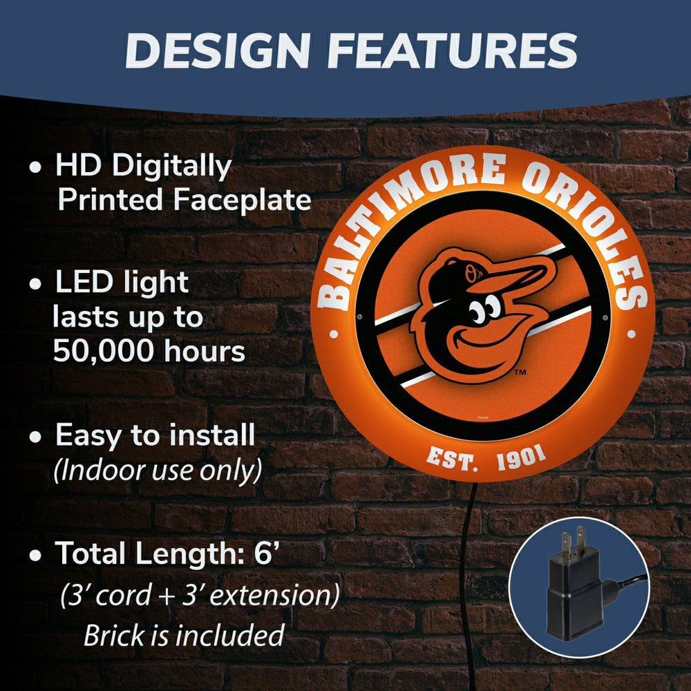 Baltimore Orioles, Metal Lite, Round - MLB