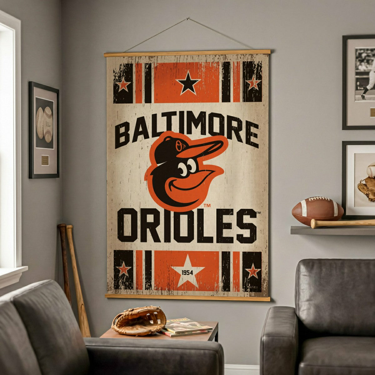 Baltimore Orioles, Canvas Wall Tapestry, Large, 54x36 - MLB Home