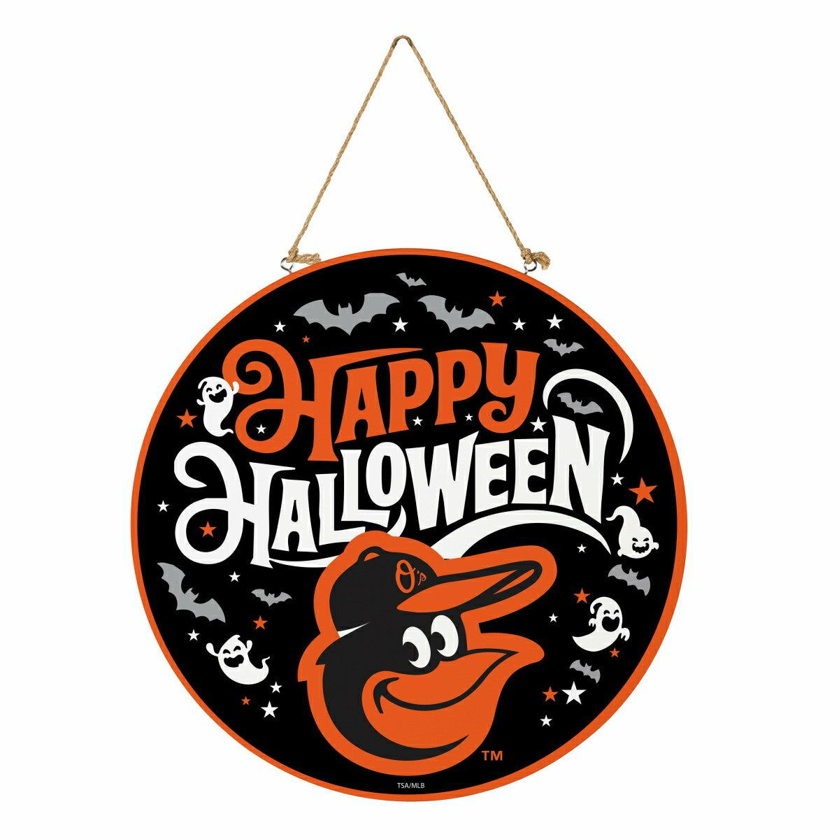Baltimore Orioles Halloween Round Door Décor with Hanging Rope, 18x18 - MLB Home