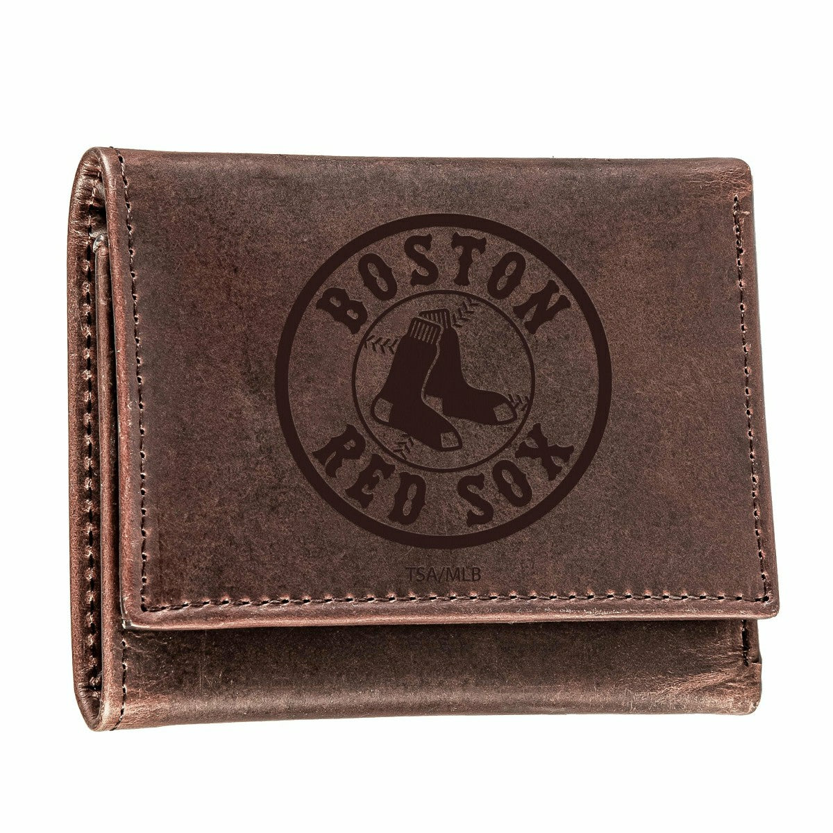 Boston Red Sox Tri-Fold Wallet Brown 100% Genuine Leather - MLB Home
