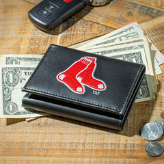 Boston Red Sox Black Tri-Fold Embroidered Wallet w/ RFID Blocking - MLB Home