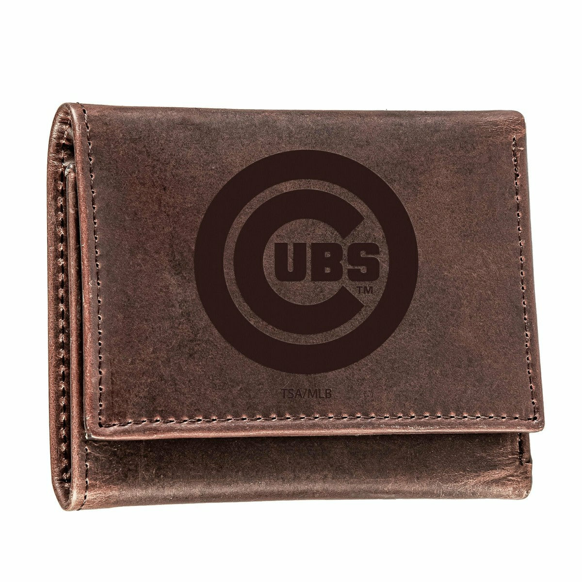 Chicago Cubs Tri-Fold Wallet Brown 100% Genuine Leather - MLB Home