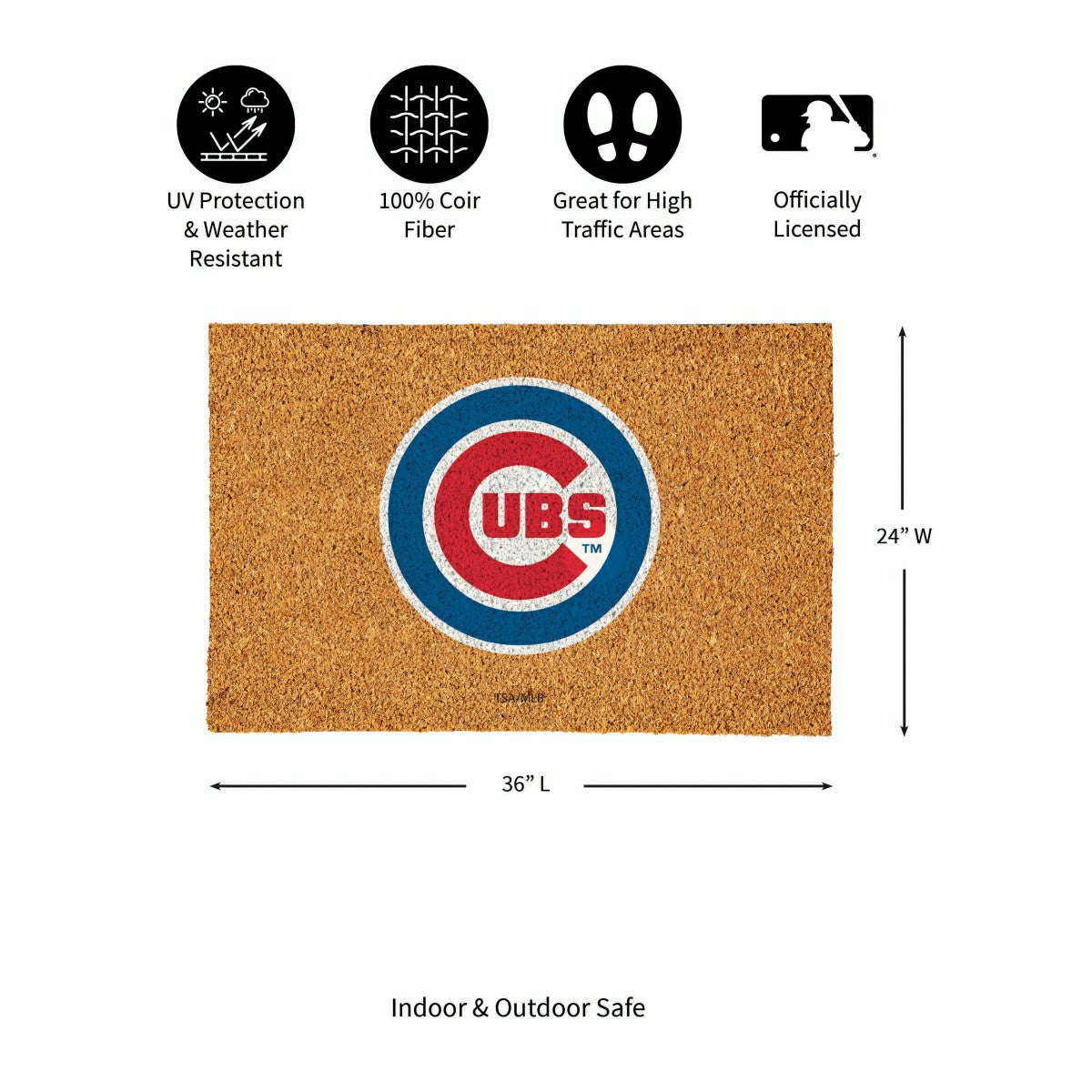 Chicago Cubs Large Full Color Coir Mat, 36"x24" - MLB