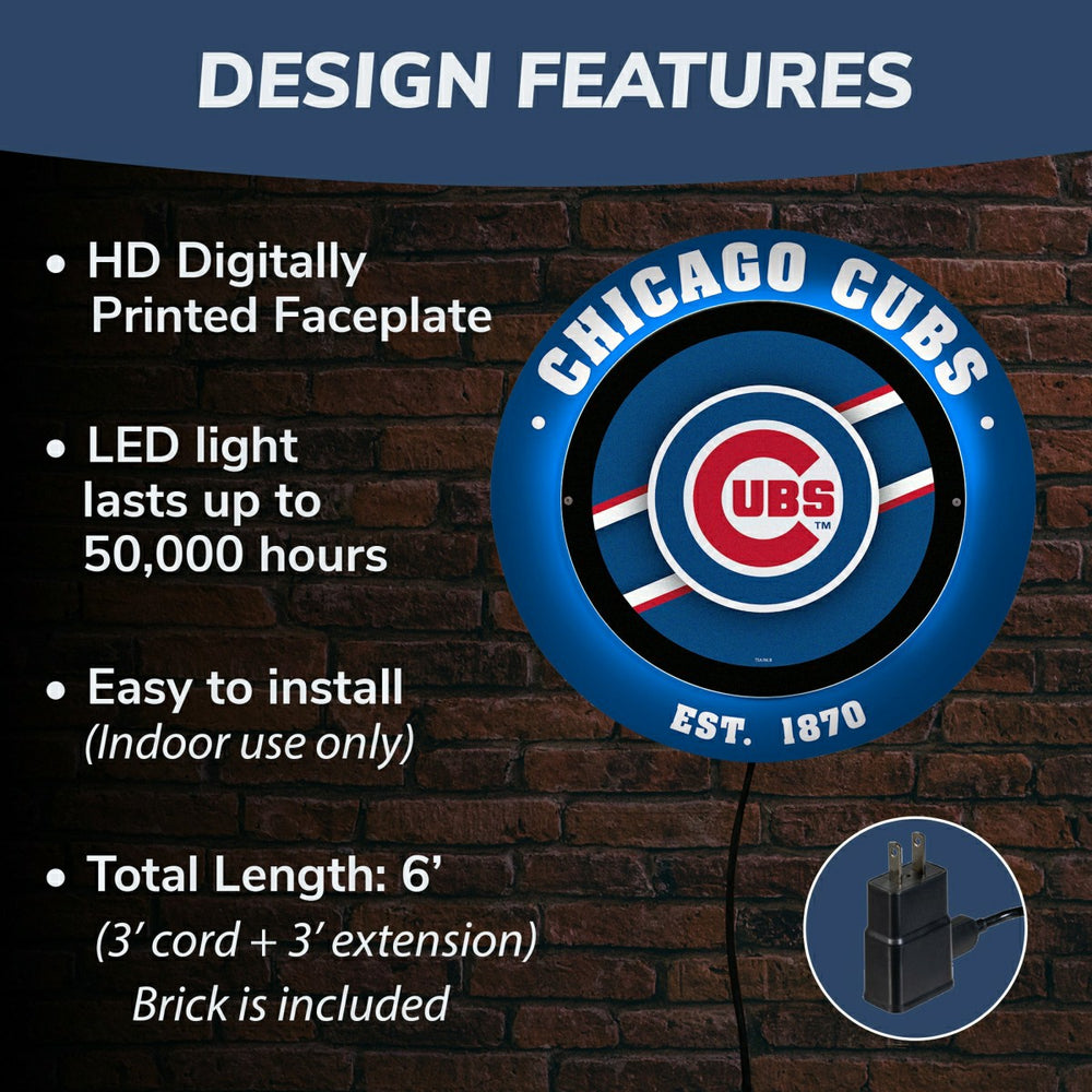 Chicago Cubs, Metal Lite, Round - MLB