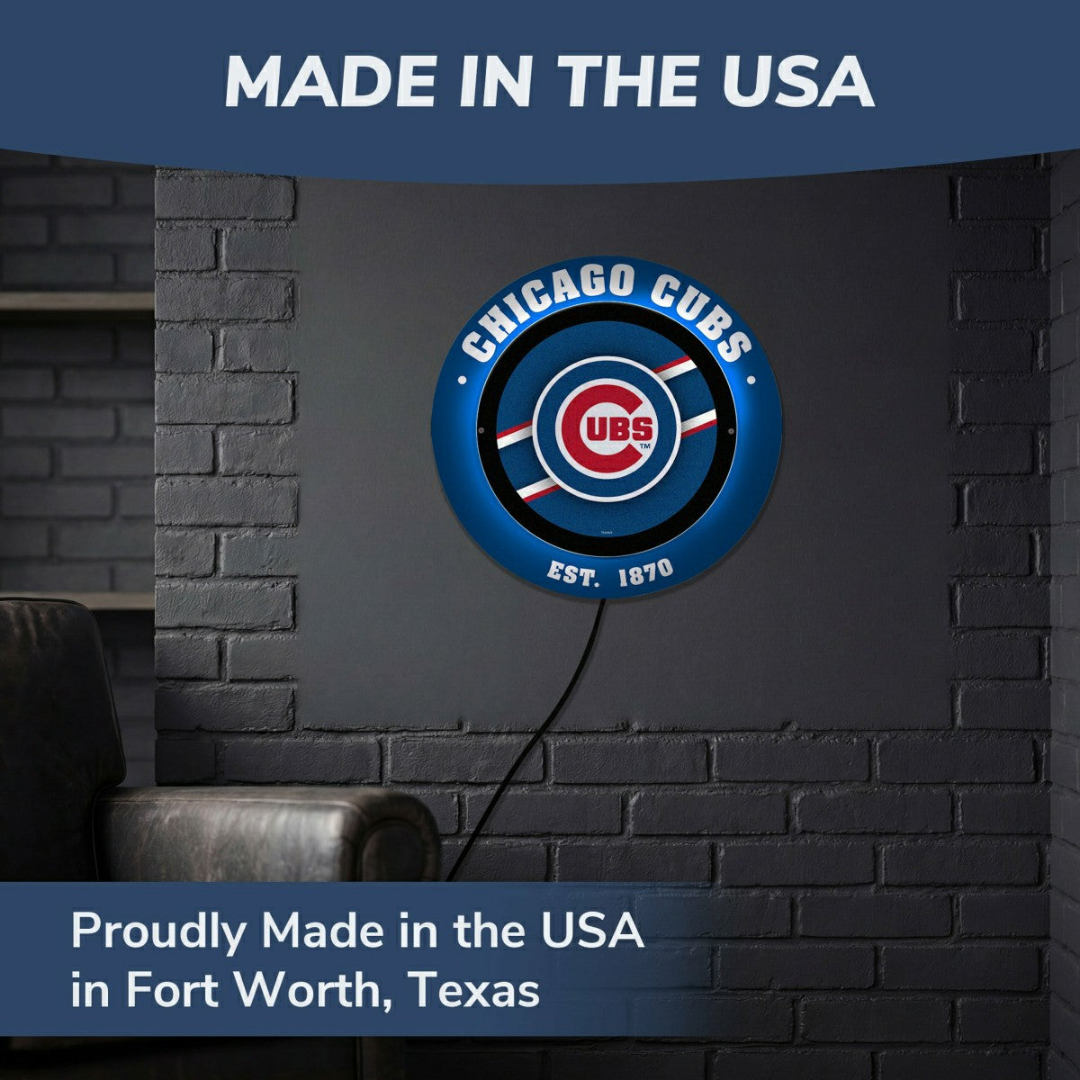 Chicago Cubs, Metal Lite, Round - MLB