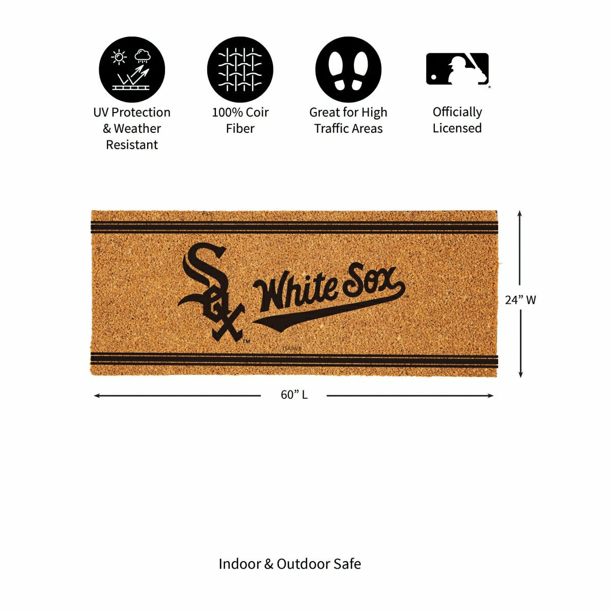 Chicago White Sox Extra Large One Color Coir Mat, 60"x24" - MLB