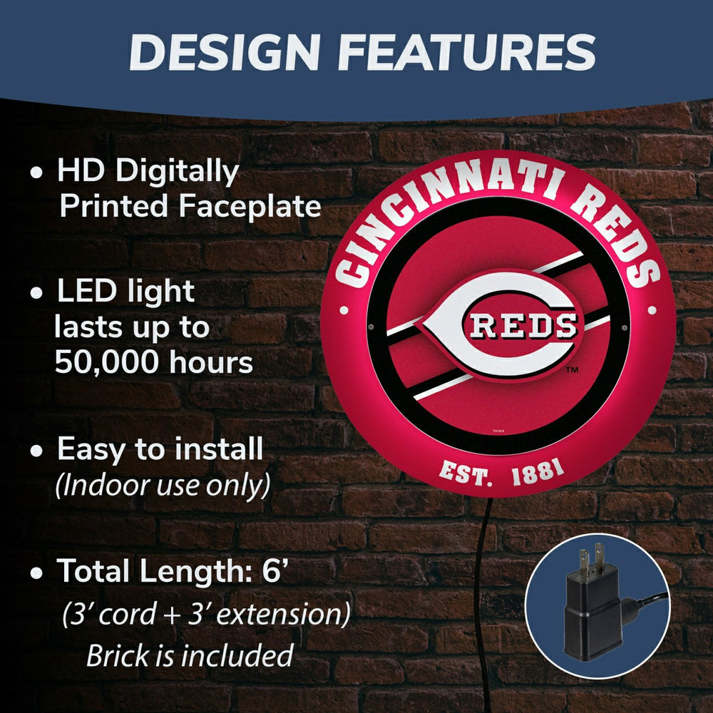 Cincinnati Reds, Metal Lite, Round - MLB