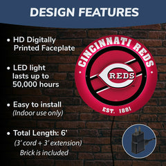 Cincinnati Reds, Metal Lite, Round - MLB