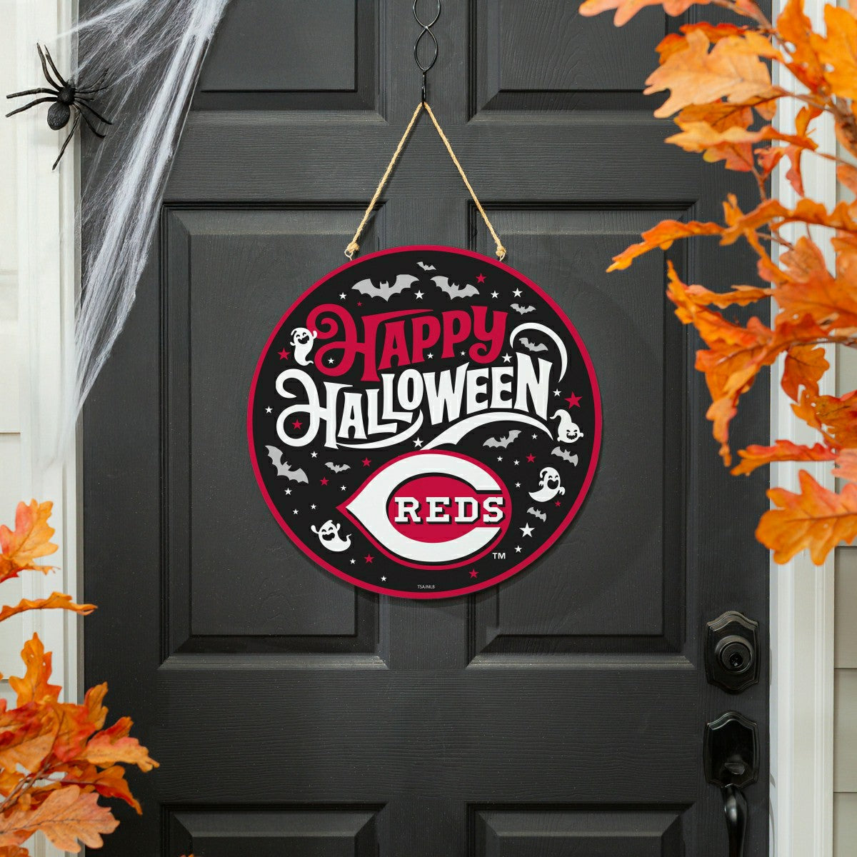 Cincinnati Reds Halloween Round Door Décor with Hanging Rope, 18x18 - MLB Home